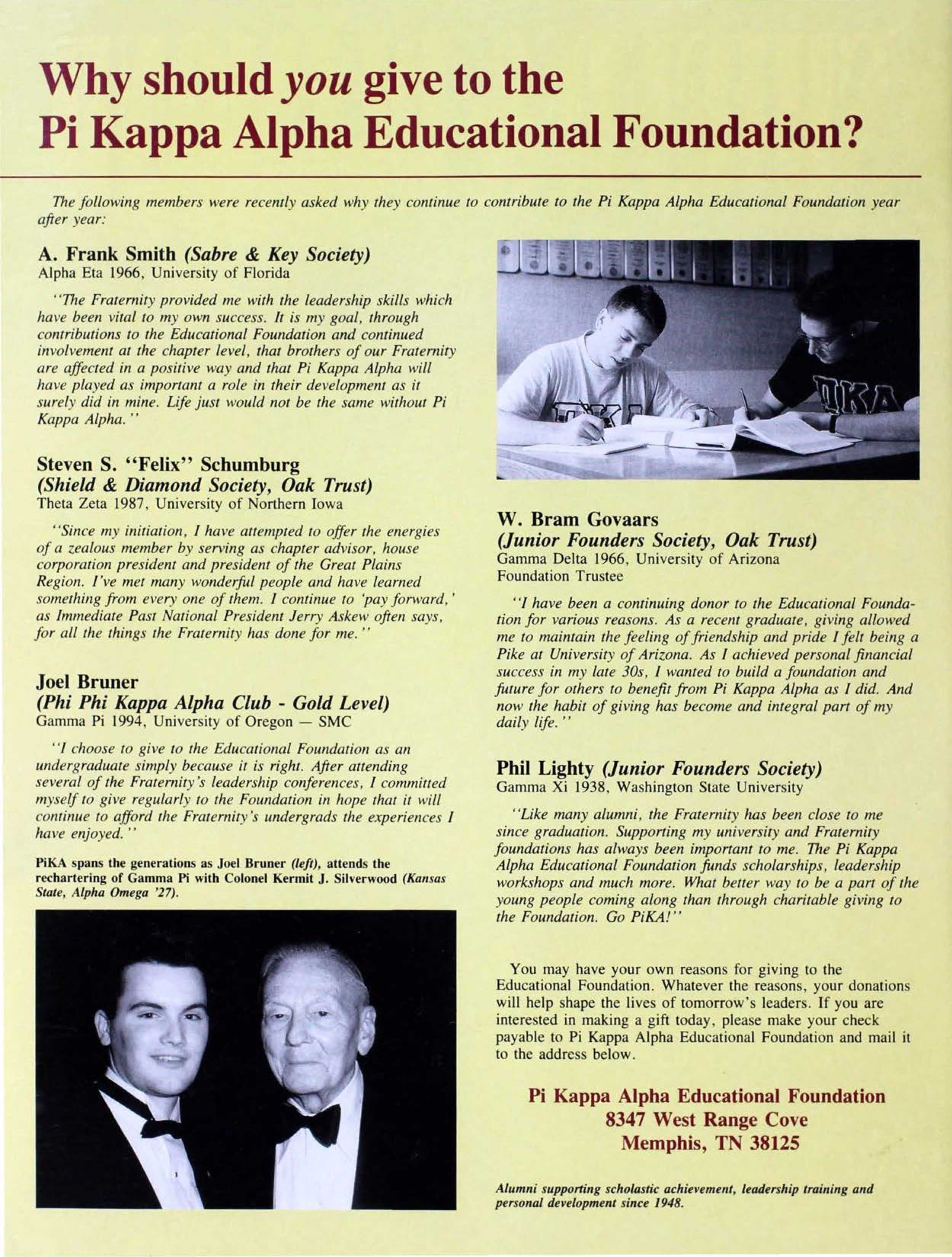 Why Should You Give to the Pi Kappa Alpha Educational Foundation?